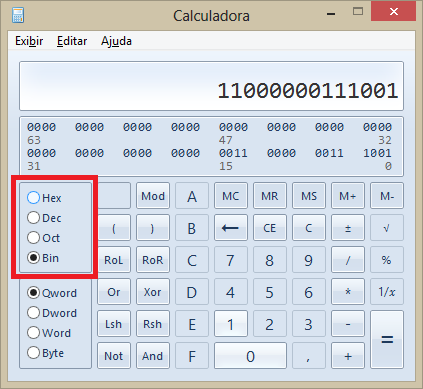 base numérica na calculadora do
windows
