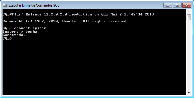 Executar Linha de Comandos SQL no Oracle
XE