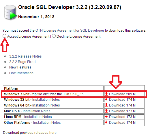página de download do SQL
Developer